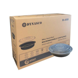 R-48B 48oz 9INCH BLACK Round Microwavable Container with Lid - 150/Case