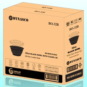 BO-32B 32oz Round Microwavable Noodle Bowl With clear Lid 150Set/CS