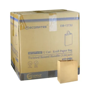 EM-1373U - U Cut - Kraft Paper Bag (Twisted Round Handle 120gsm) 13" x 7" x 13" 200'/Case