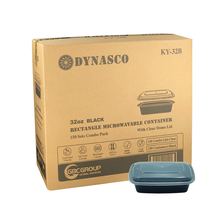 KY-32B 32oz Rectangular Microwavable Container with Lid - 150/Case